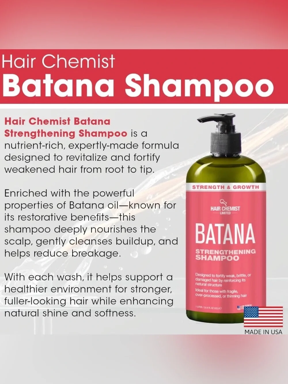 Hair Chemist Batana Strengthening Shampoo& Conditioner plus Oil Set -NEW IN BOX